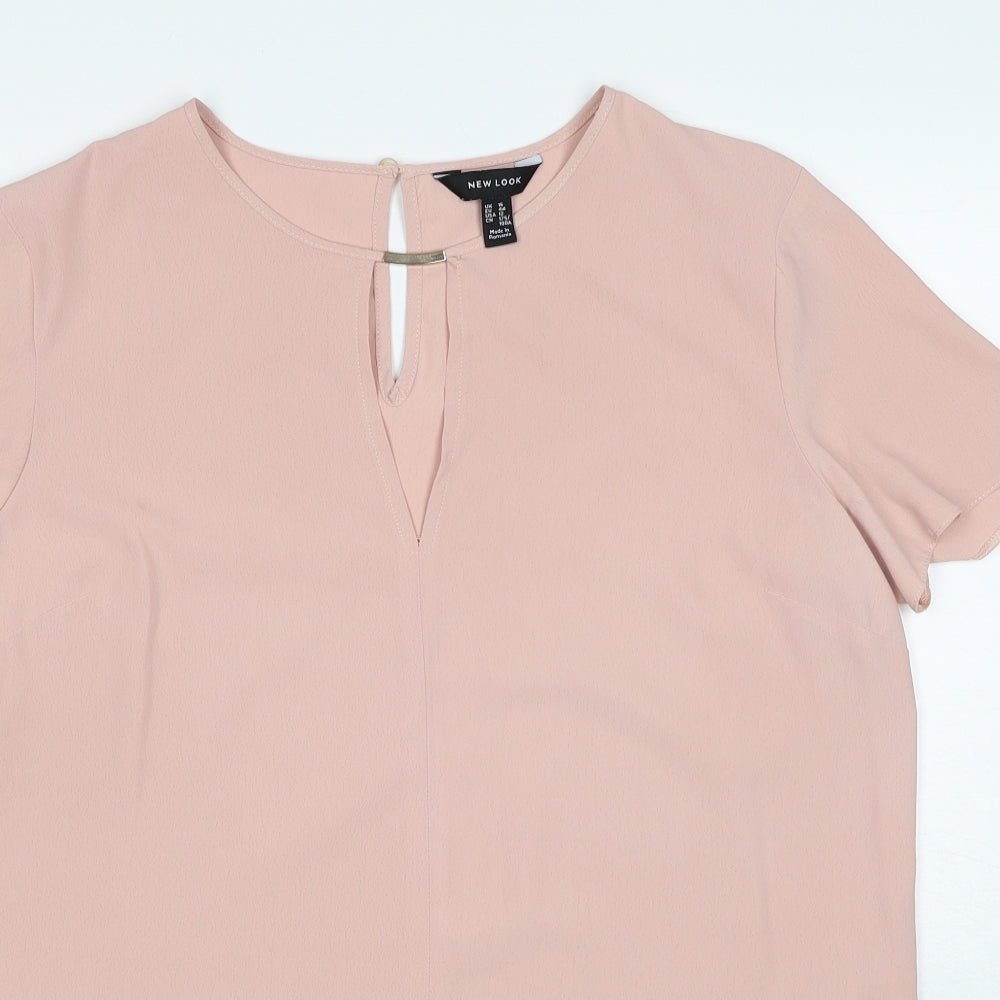 New Look Womens Pink Polyester Basic T-Shirt Size 16 Round Neck - Keyhole neck