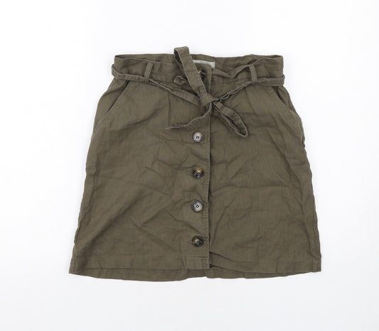 ASOS Womens Green Cotton A-Line Skirt Size 10 Regular Button