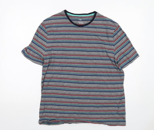 Marks and Spencer Mens Multicoloured Striped Cotton T-Shirt Size L Round Neck