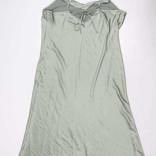 Marks and Spencer Womens Green Polyester Slip Dress Size 20 Scoop Neck Tie
