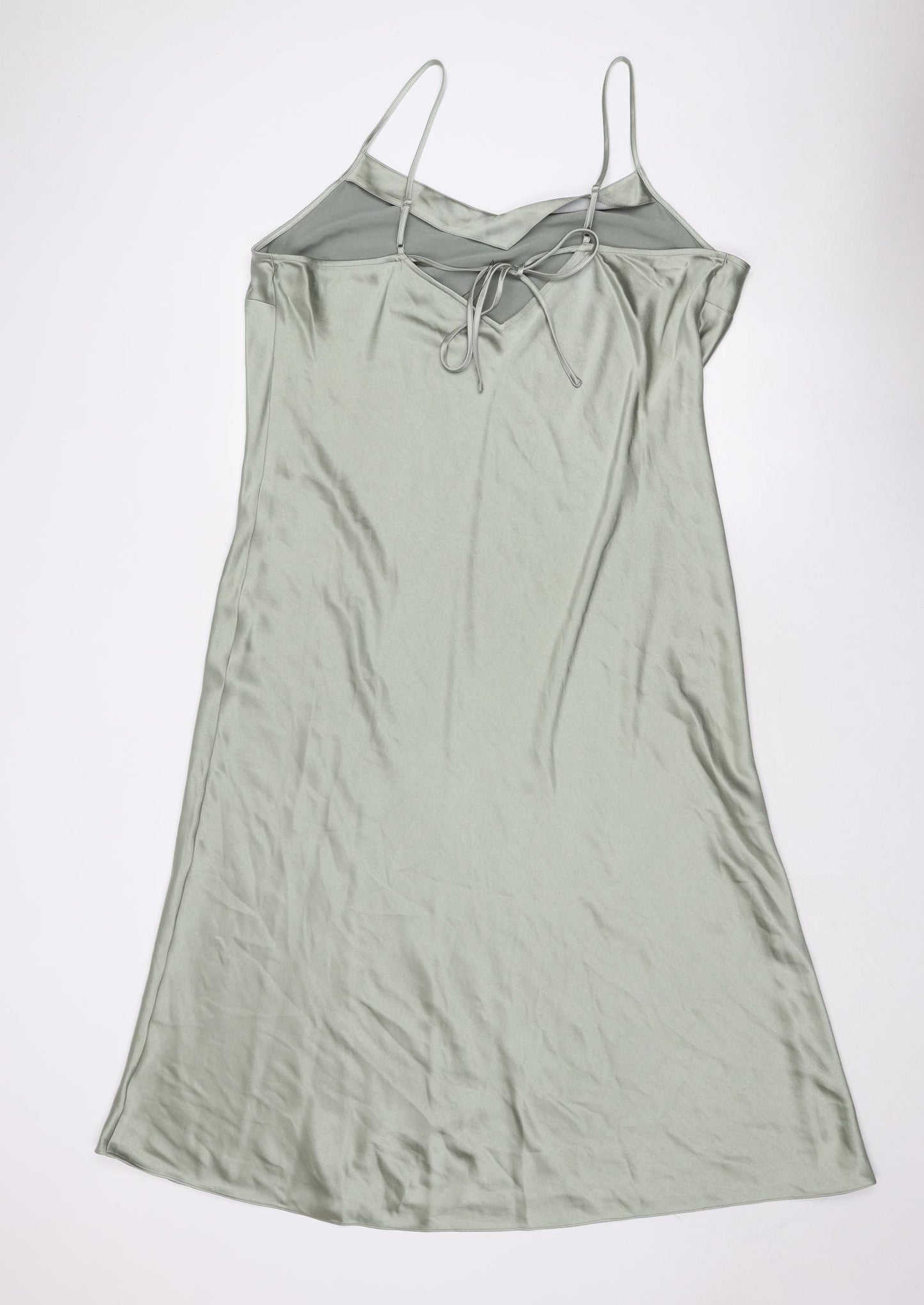 Marks and Spencer Womens Green Polyester Slip Dress Size 20 Scoop Neck Tie