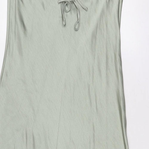 Marks and Spencer Womens Green Polyester Slip Dress Size 16 V-Neck Tie