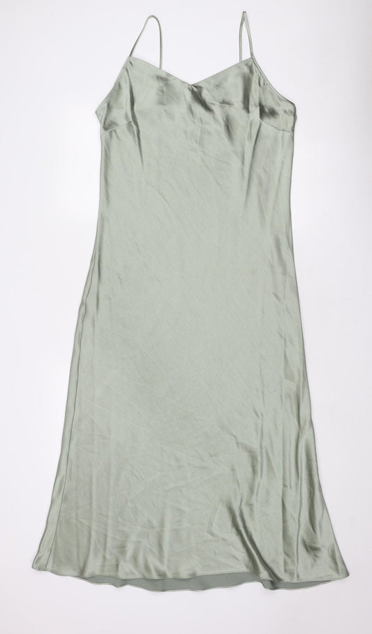 Marks and Spencer Womens Green Polyester Slip Dress Size 16 Sweetheart Tie
