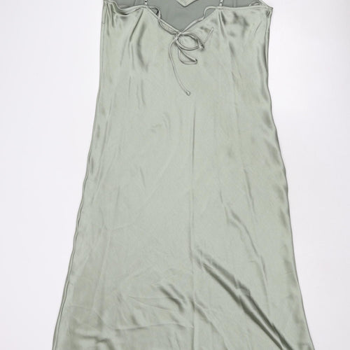Marks and Spencer Womens Green Polyester Slip Dress Size 16 Sweetheart Tie