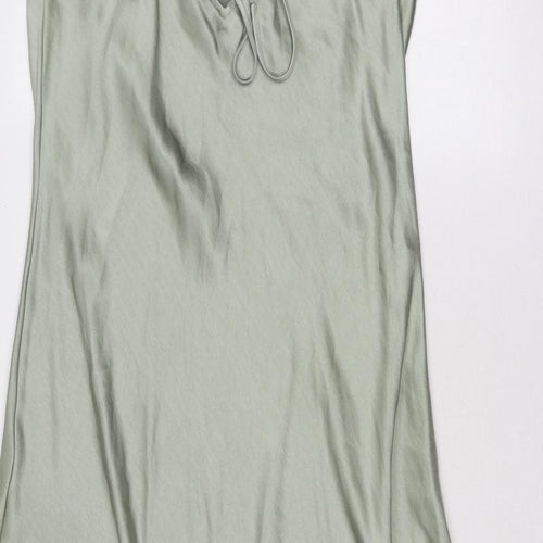 Marks and Spencer Womens Green Polyester Slip Dress Size 16 V-Neck Tie