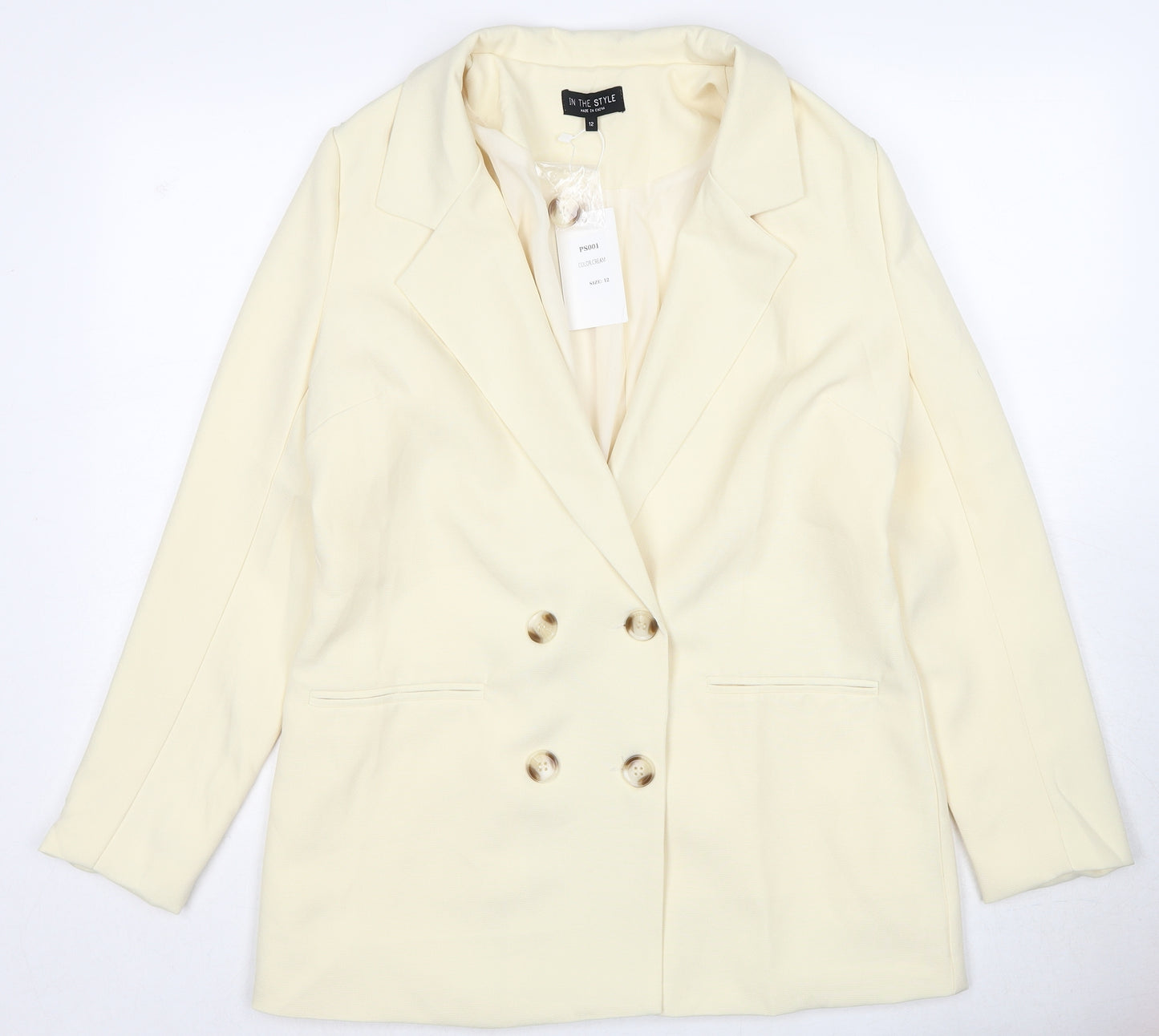 In the Style Womens Ivory Polyester Jacket Blazer Size 12 Button