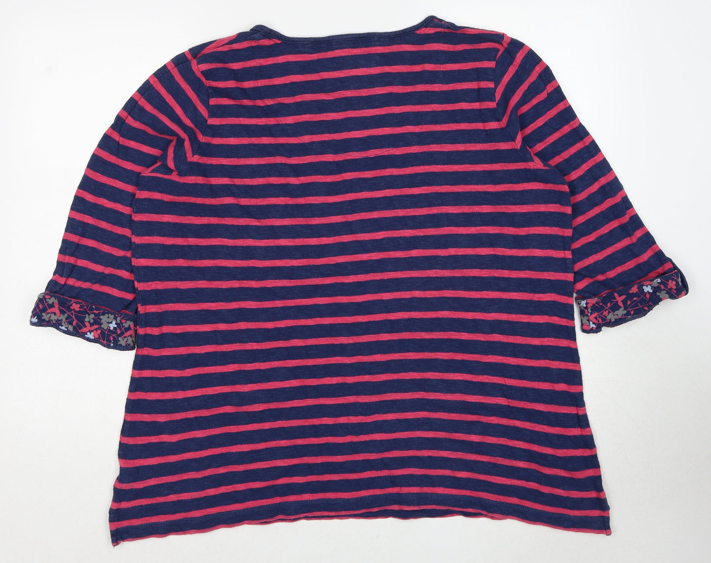 Per Una Womens Blue Striped Cotton Basic Blouse Size 20 Round Neck