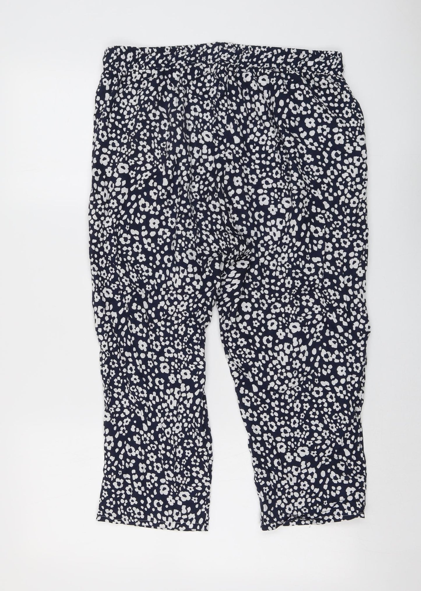 M&Co Womens Blue Animal Print Viscose Trousers Size 10 L21 in Regular - Leopard Print