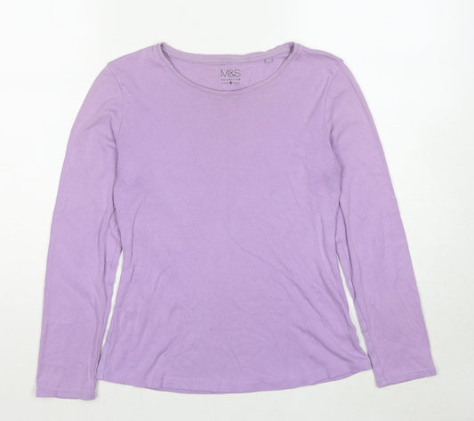 Marks and Spencer Womens Purple Cotton Basic T-Shirt Size 10 Round Neck