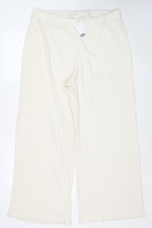 H&M Womens Ivory Polyester Trousers Size XL Regular