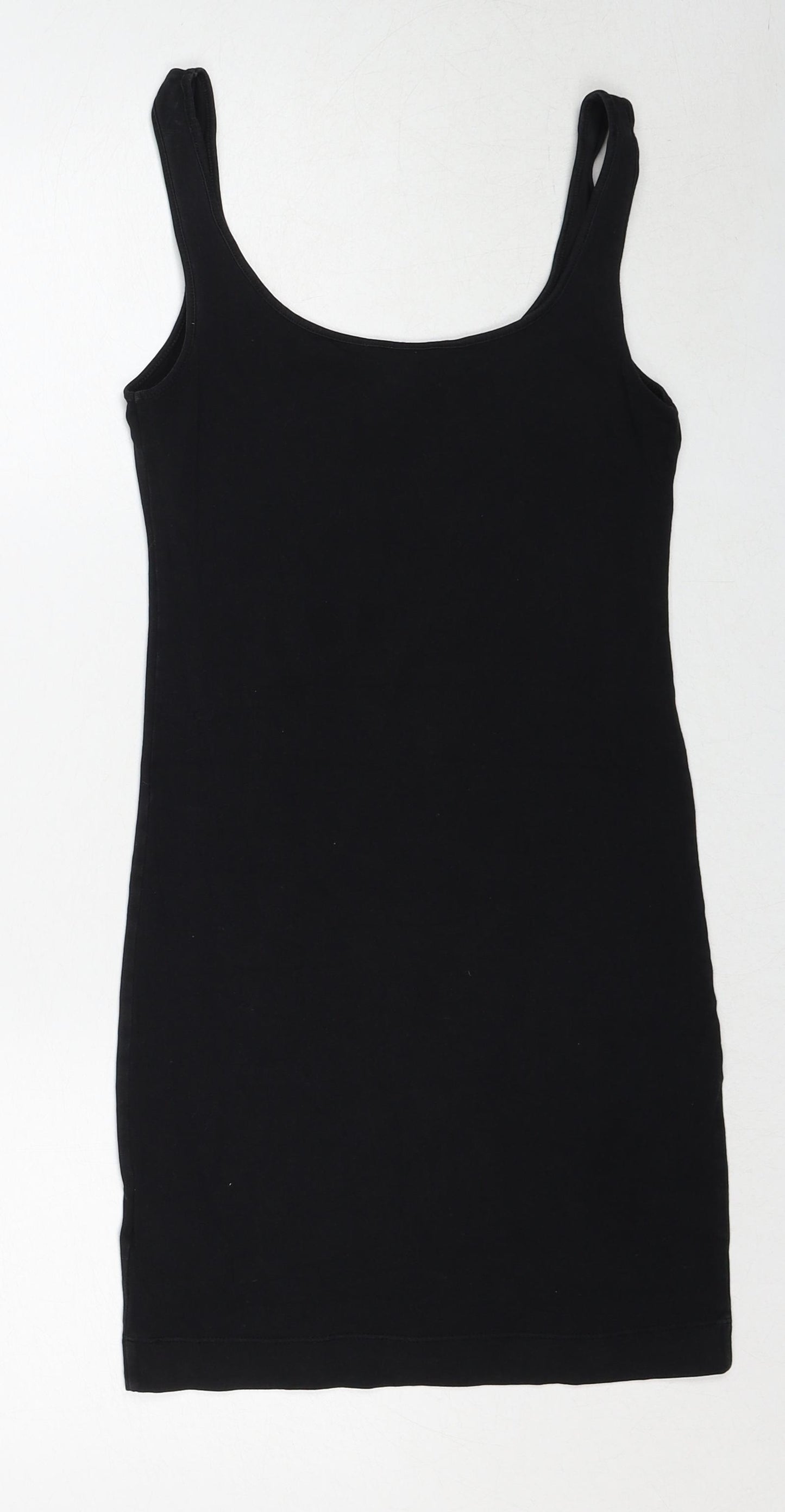 H&M Womens Black Cotton Tank Dress Size XS Scoop Neck Pullover