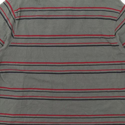 Marks and Spencer Mens Green Striped Cotton Polo Size XL Collared Button