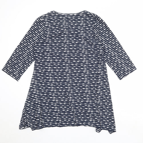Capri Womens Blue Geometric 100% Cotton Tunic Blouse Size S Round Neck