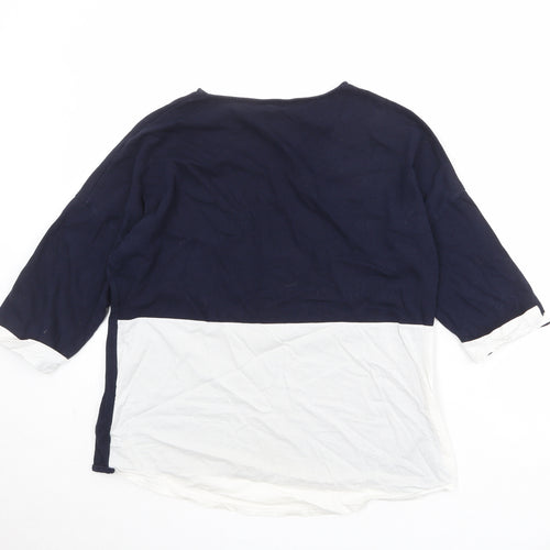 Phase Eight Womens Blue Cotton Basic T-Shirt Size 14 Boat Neck