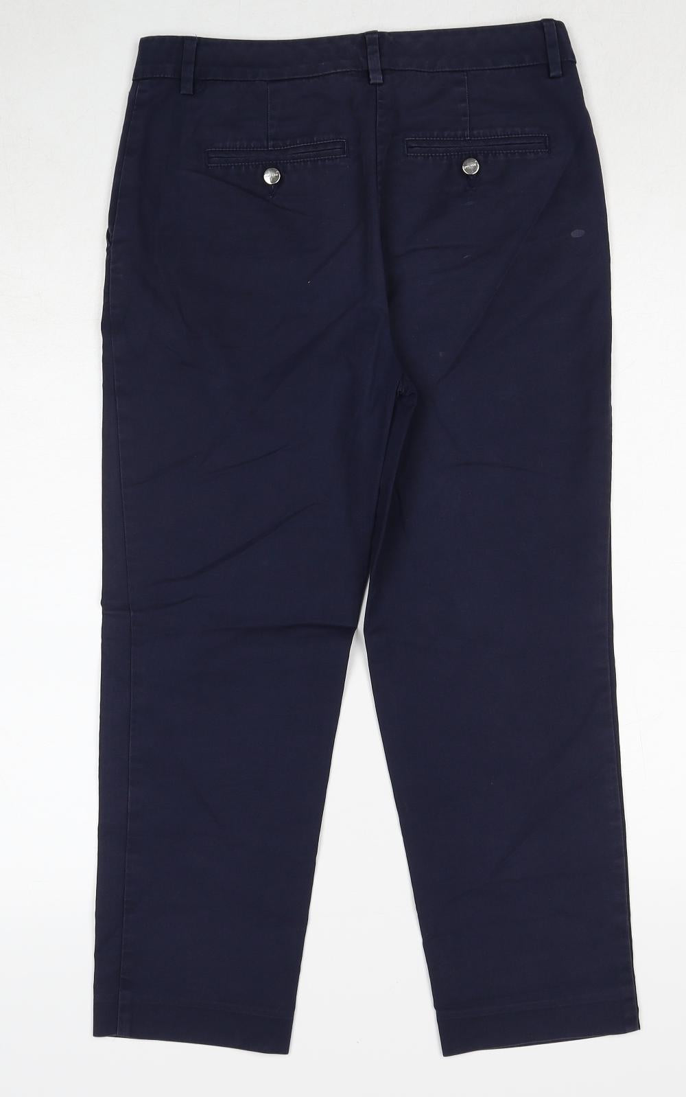 Per Una Womens Blue Cotton Trousers Size 8 Regular Zip