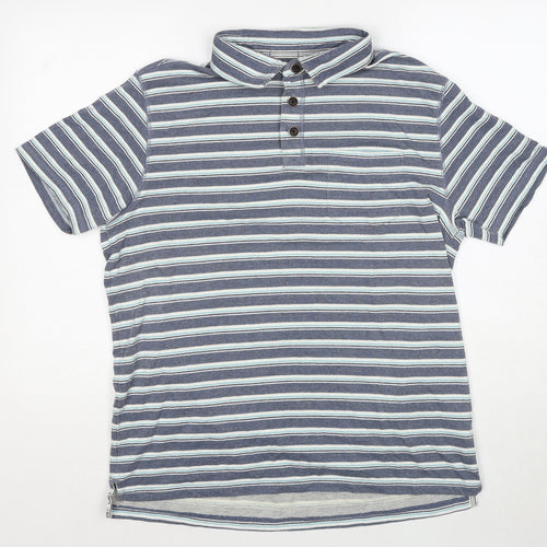 MANTARAY PRODUCTS Mens Blue Striped Cotton Polo Size M Collared Pullover