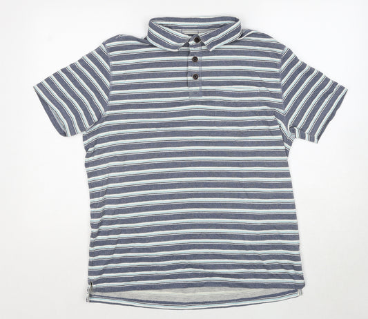 MANTARAY PRODUCTS Mens Blue Striped Cotton Polo Size M Collared Pullover