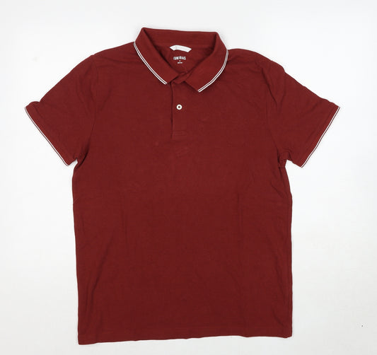 Debenhams Mens Red Cotton Polo Size M Collared Pullover