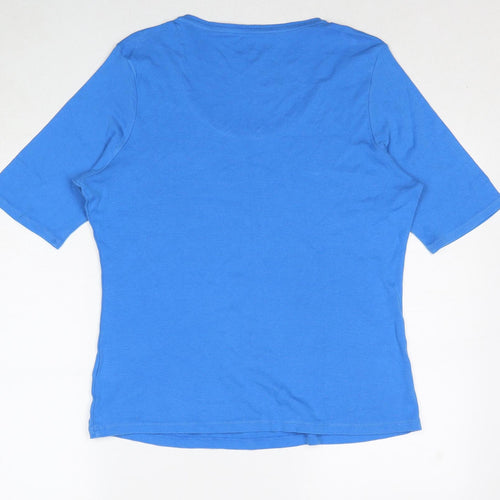 Marks and Spencer Womens Blue Cotton Basic T-Shirt Size 18 Scoop Neck