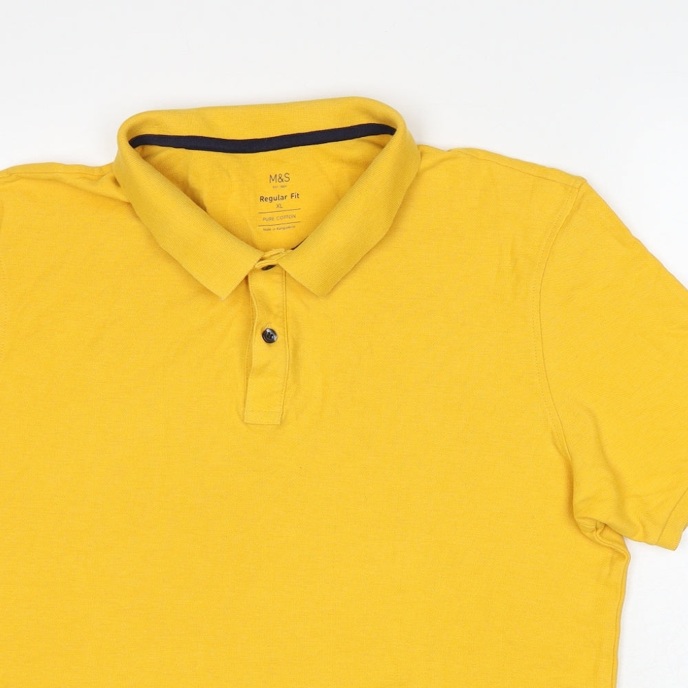 Marks and Spencer Mens Yellow Cotton Polo Size XL Collared Pullover