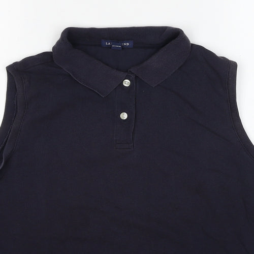 Lands' End Womens Blue Cotton Basic Polo Size 14 Collared - Ribbed, Size 14-16