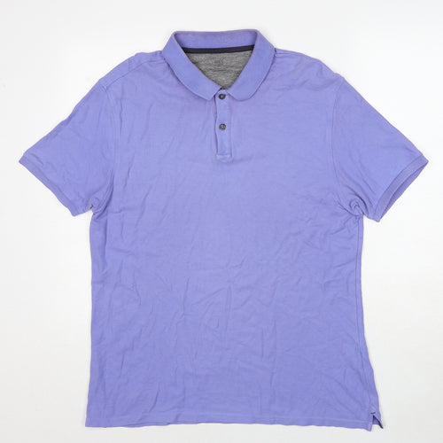 Marks and Spencer Mens Purple Cotton Polo Size L Collared Pullover