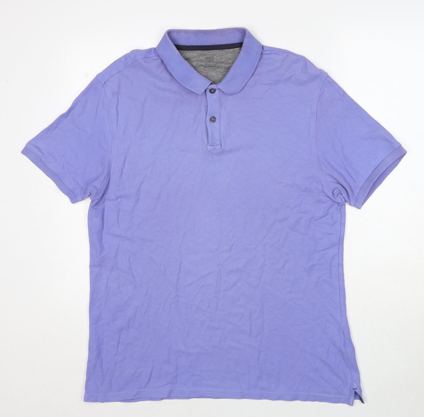 Marks and Spencer Mens Purple Cotton Polo Size L Collared Pullover