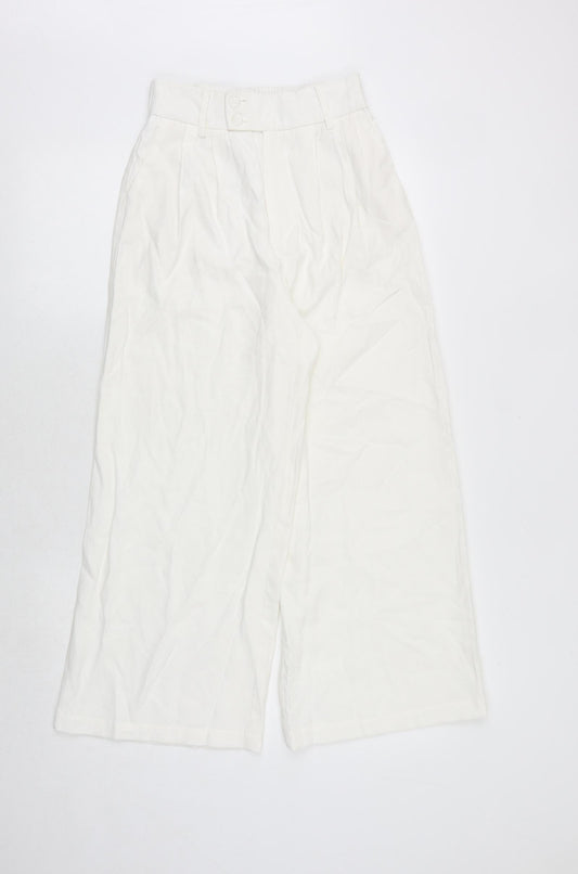 Stradivarius Womens White Polyester Trousers Size 6 Regular Zip