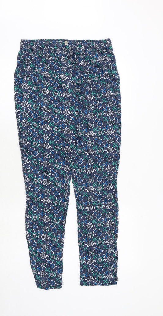 MANTARAY PRODUCTS Womens Blue Floral Viscose Trousers Size 10 Regular Drawstring