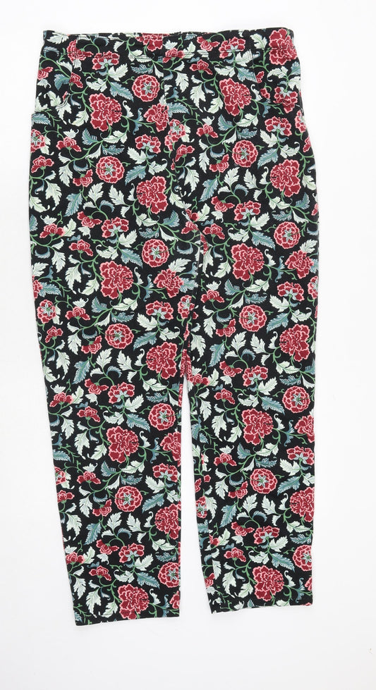 Revival Womens Black Floral Cotton Trousers Size 34 in Regular Zip