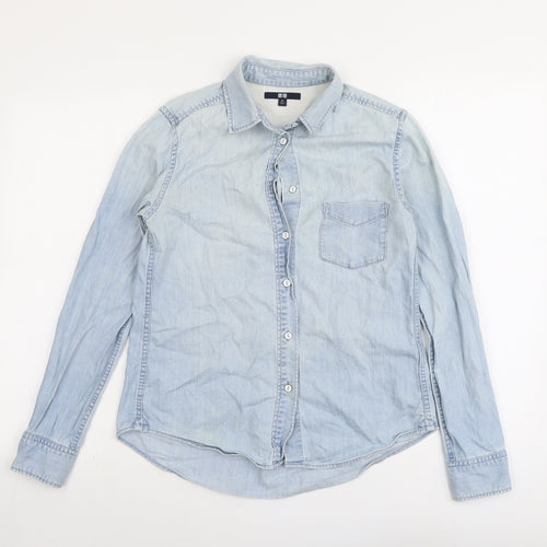 Uniqlo Womens Blue Cotton Basic Button-Up Size XS Collared