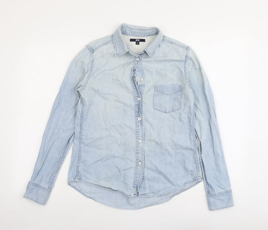 Uniqlo Womens Blue Cotton Basic Button-Up Size XS Collared