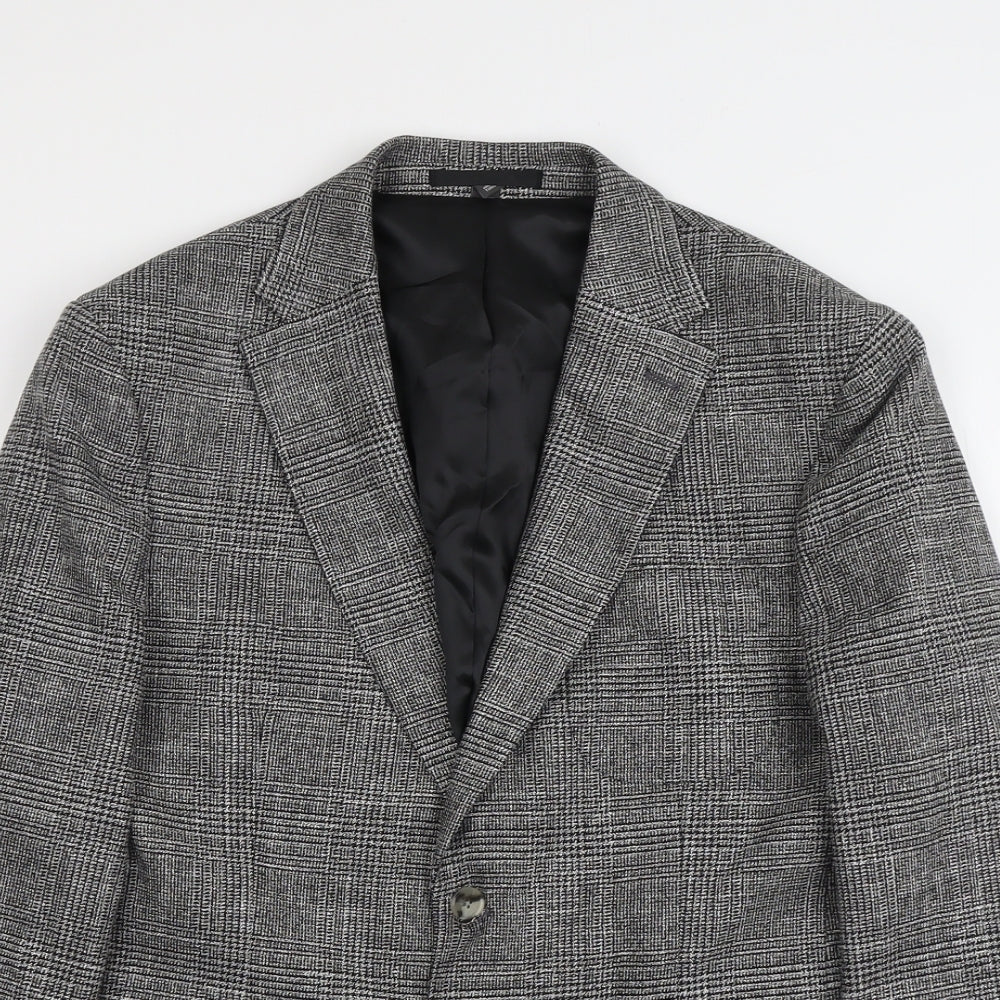 Marks and Spencer Mens Grey Plaid Viscose Jacket Suit Jacket Size 40 Regular