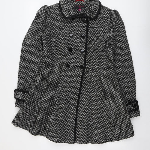 New Look Womens Black Geometric Pea Coat Coat Size 12 Button