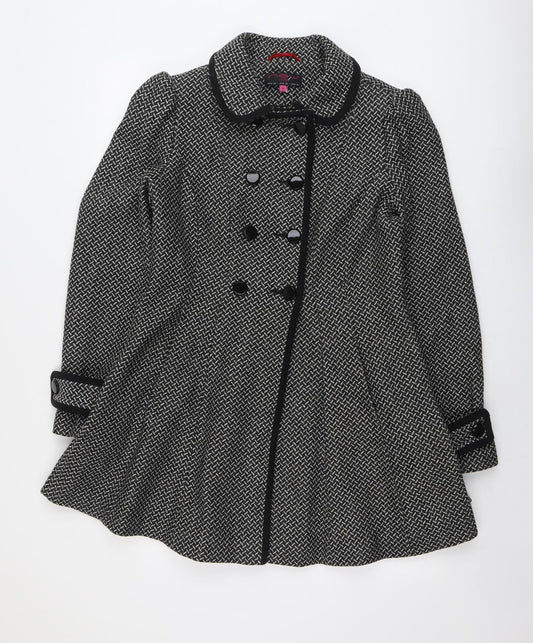 New Look Womens Black Geometric Pea Coat Coat Size 12 Button