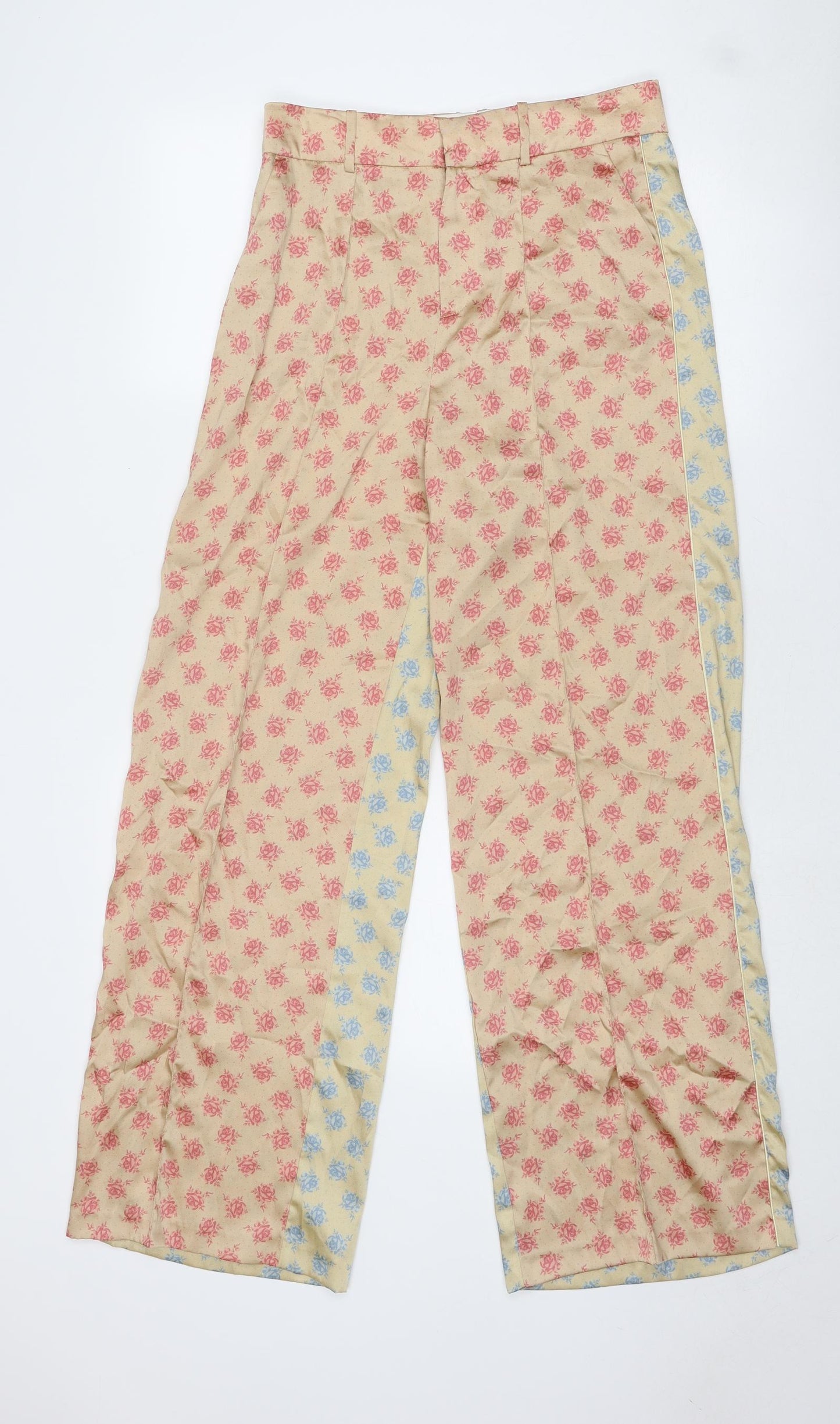 Zara Womens Multicoloured Floral Polyester Trousers Size S Regular Zip