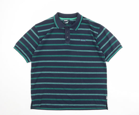 Lonsdale Mens Blue Striped Polyester Polo Size L Collared Button