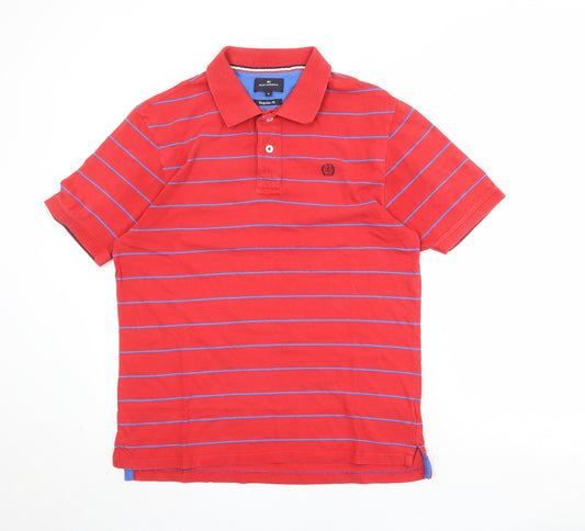 Blue Harbour Mens Red Striped 100% Cotton Polo Size M Collared Button