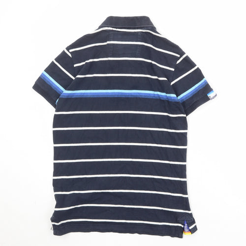 Superdry Mens Blue Striped 100% Cotton Polo Size M Collared Button