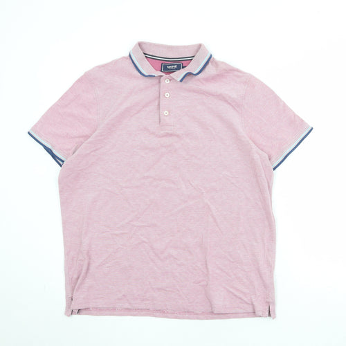 Maine Mens Pink Polyester Polo Size L Collared Button