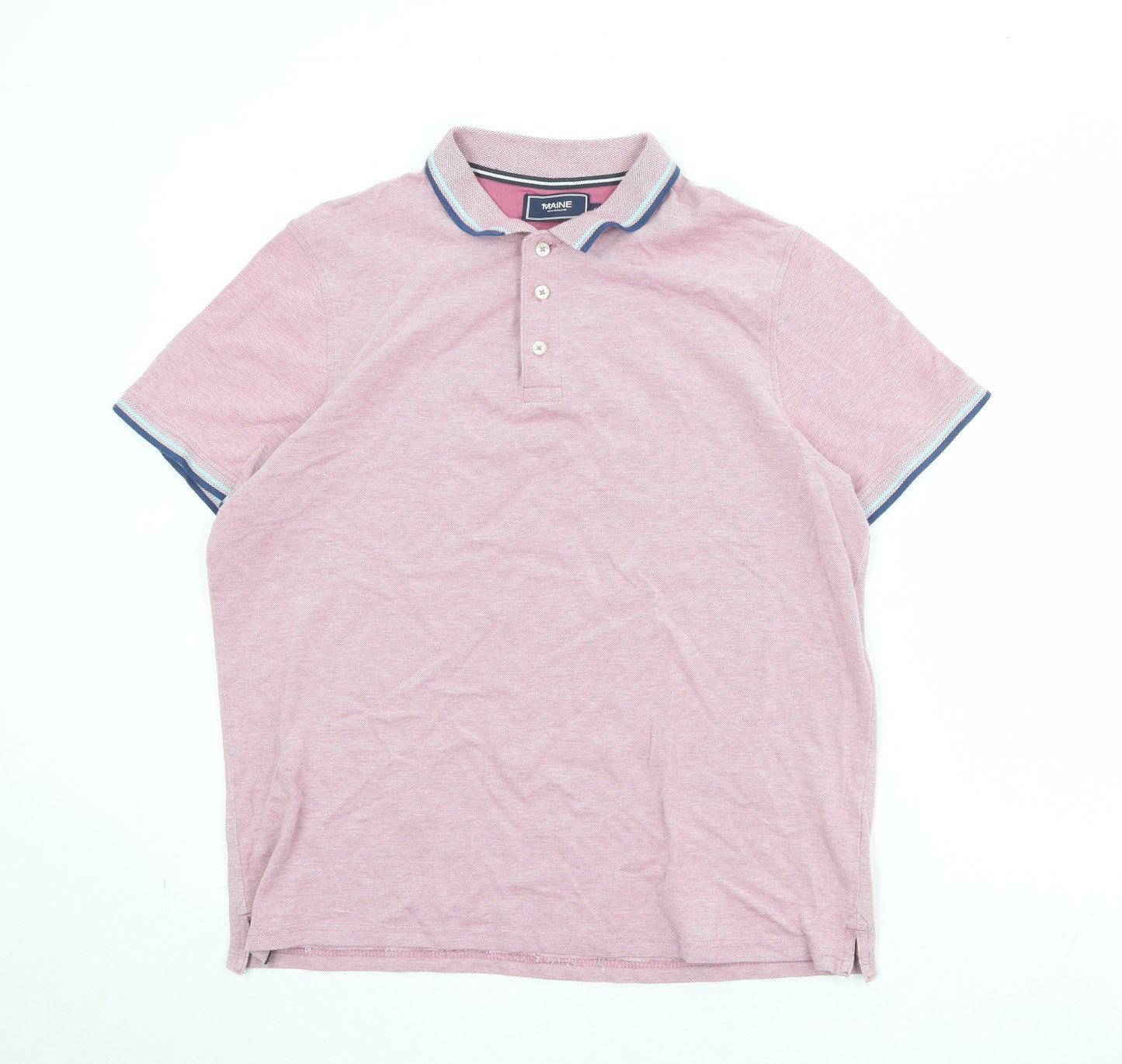 Maine Mens Pink Polyester Polo Size L Collared Button