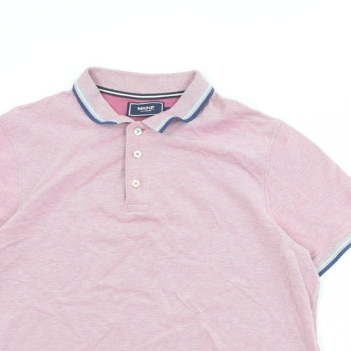 Maine Mens Pink Polyester Polo Size L Collared Button