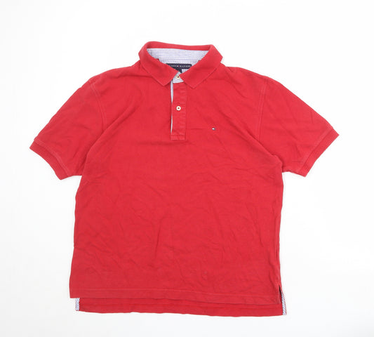 Tommy Hilfiger Mens Red 100% Cotton Polo Size L Collared Button