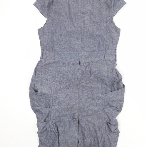 Heaven Womens Grey Cotton Pencil Dress Size 12 Square Neck Zip - Draped Detail