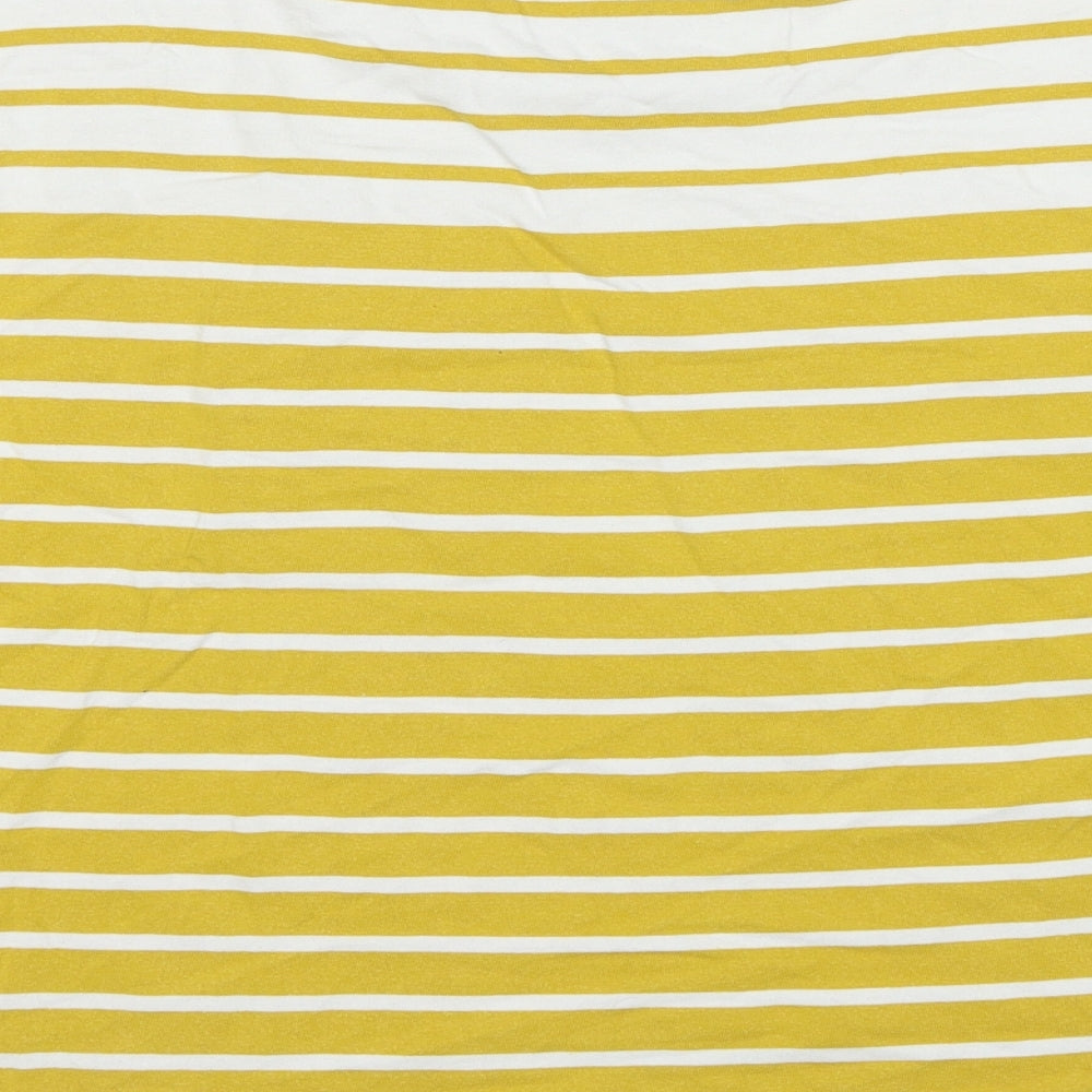 Joules Womens Yellow Striped Cotton Basic T-Shirt Size 12 Boat Neck - Logo