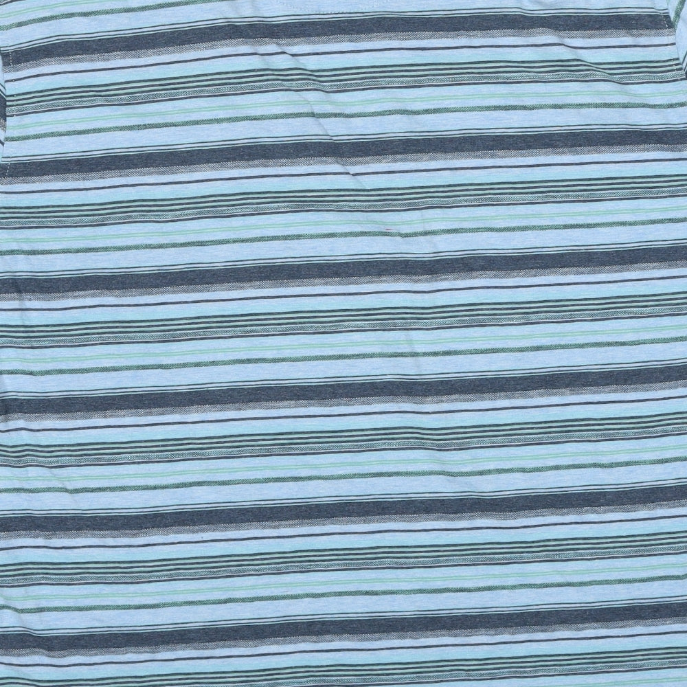 North Coast Mens Blue Striped Polyester Polo Size L Collared Pullover
