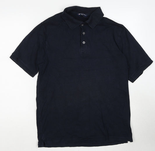 Marks and Spencer Mens Blue Cotton Polo Size M Collared Pullover
