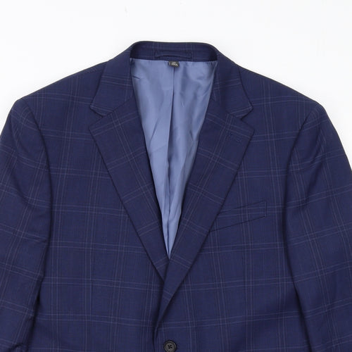 Marks and Spencer Mens Blue Check Polyester Jacket Suit Jacket Size 44 Regular