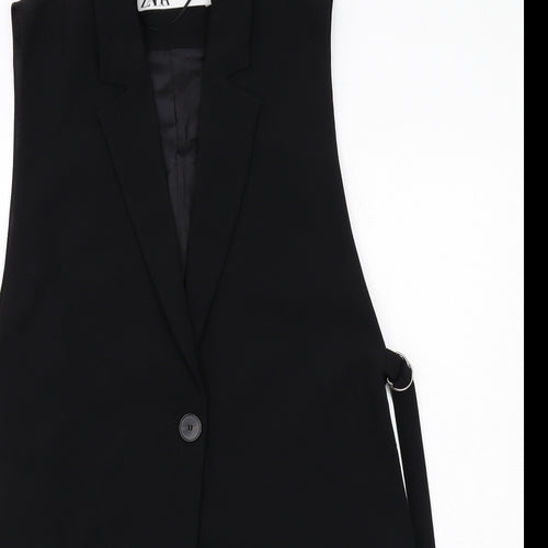 Zara Womens Black Jacket Waistcoat Size M Button - Longline Belted