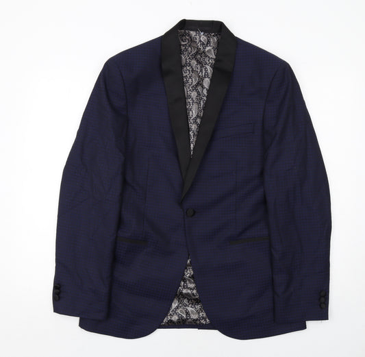 NEXT Mens Blue Geometric Polyester Jacket Suit Jacket Size 38 Regular